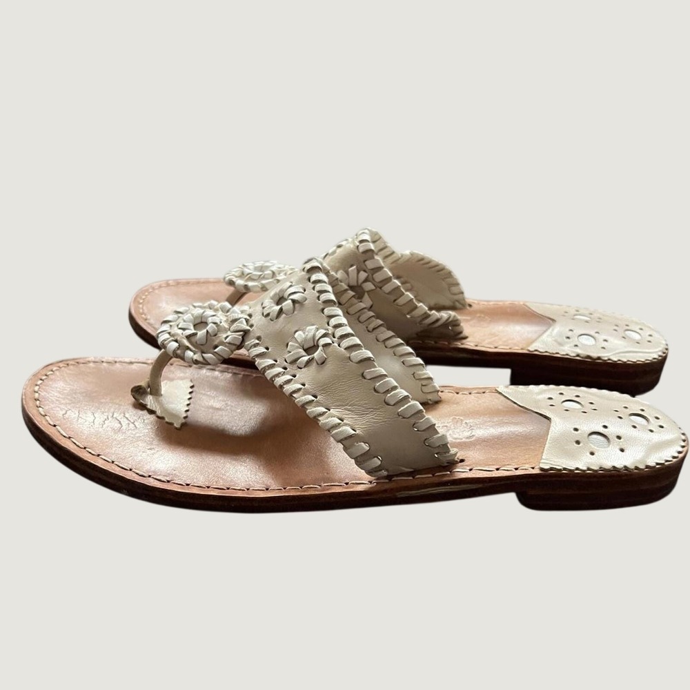 Stephen Bonanno Sandals White Whipstitch Leather Thong Slides‎ 9.5